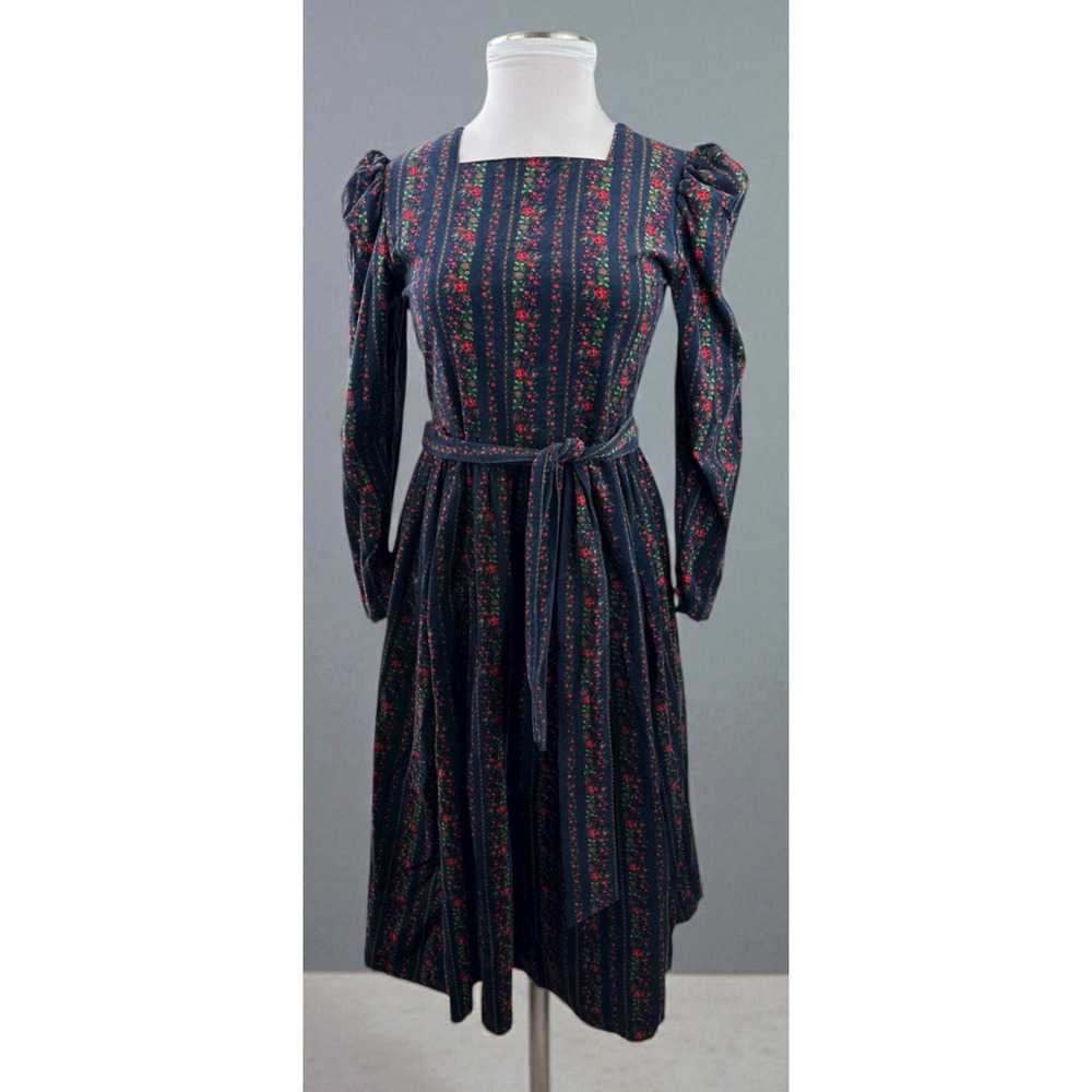Vintage Laura Ashley Corduroy Square Neck Puff Sleeve Dress Cottagecore Prairie - Picture 16 of 16